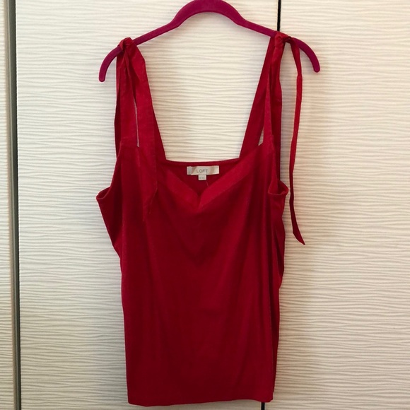 NWT LOFT red ribbed tank top with adjustable, tying straps. - Picture 1 of 4